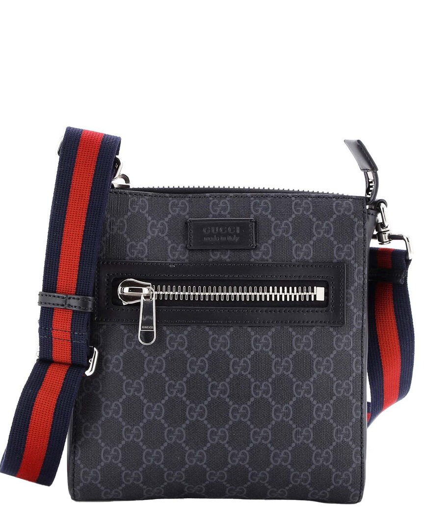 Gucci Black Gg Coated Canvas Web Strap Front Zip Messenger Bag Small  (authentic Pre-loved)