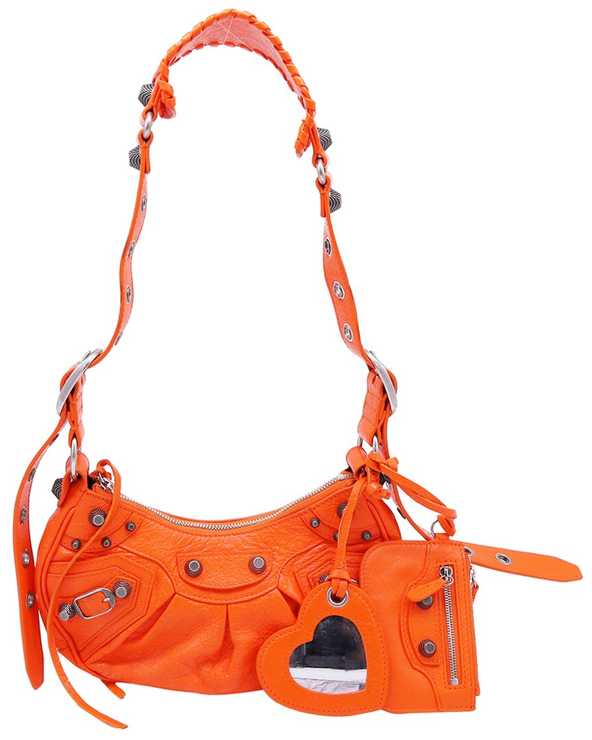 Balenciaga Croc Embossed Xs Le Cagole Shoulder Bag In Orange Leather (authentic Pre-loved)