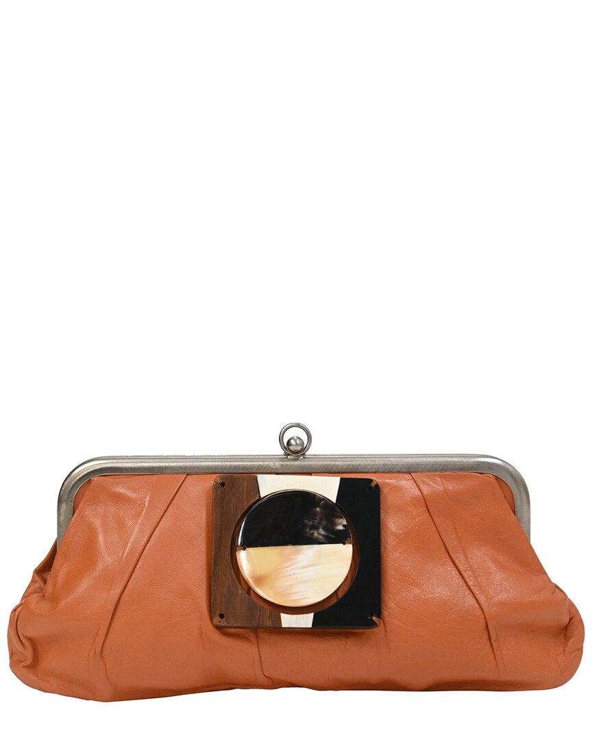 Marni Kisslock Clutch In Orange Leather (authentic Pre-loved)