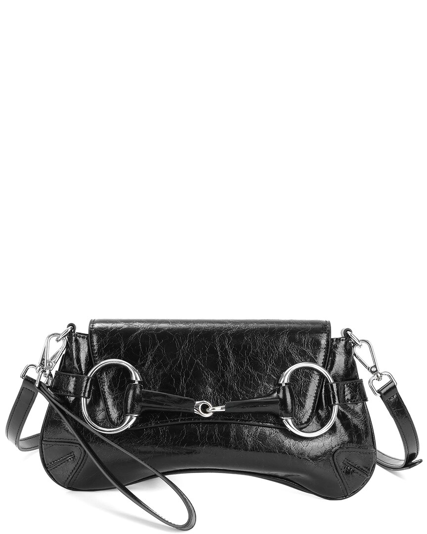 Tiffany & Fred Paris Metallic Leather Shoulder Bag In Black