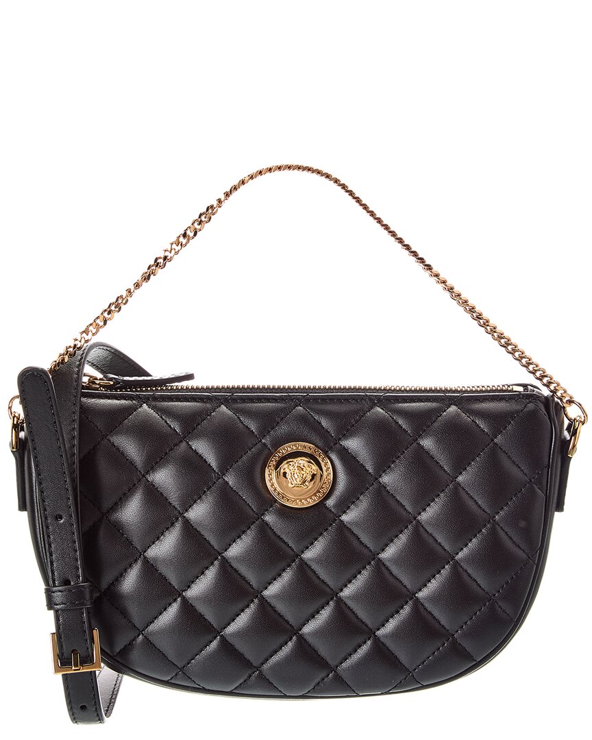Versace La Medusa Quilted Leather Shoulder Bag In Black