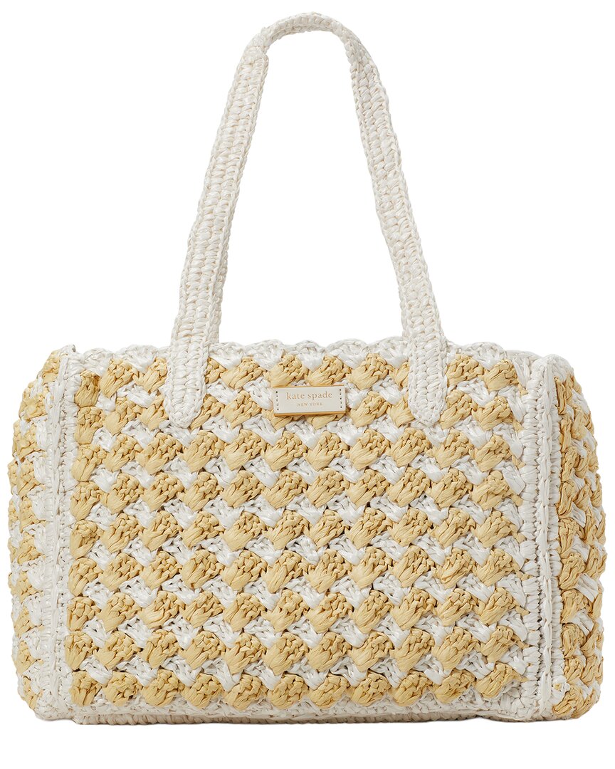 Kate Spade New York High Tide Striped Crochet Raffia Medium Tote In White