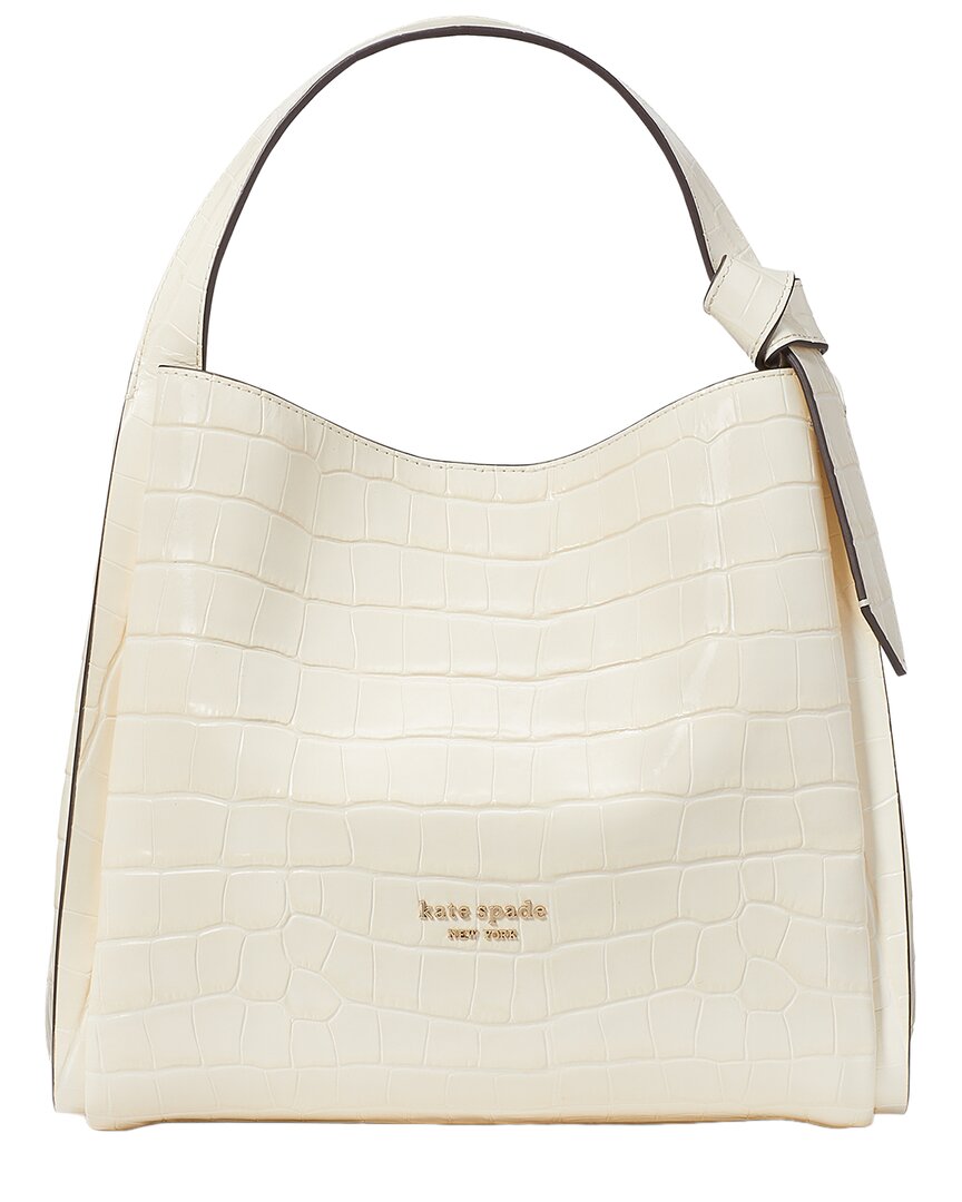 Kate Spade New York Knott Croc-embossed Leather Medium Crossbody Tote In White