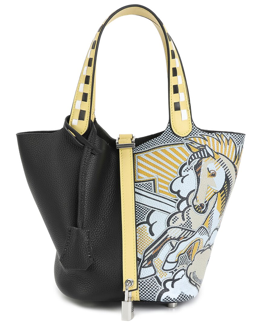 Tiffany & Fred Paris Top-handle Painted Leather Tote In Black