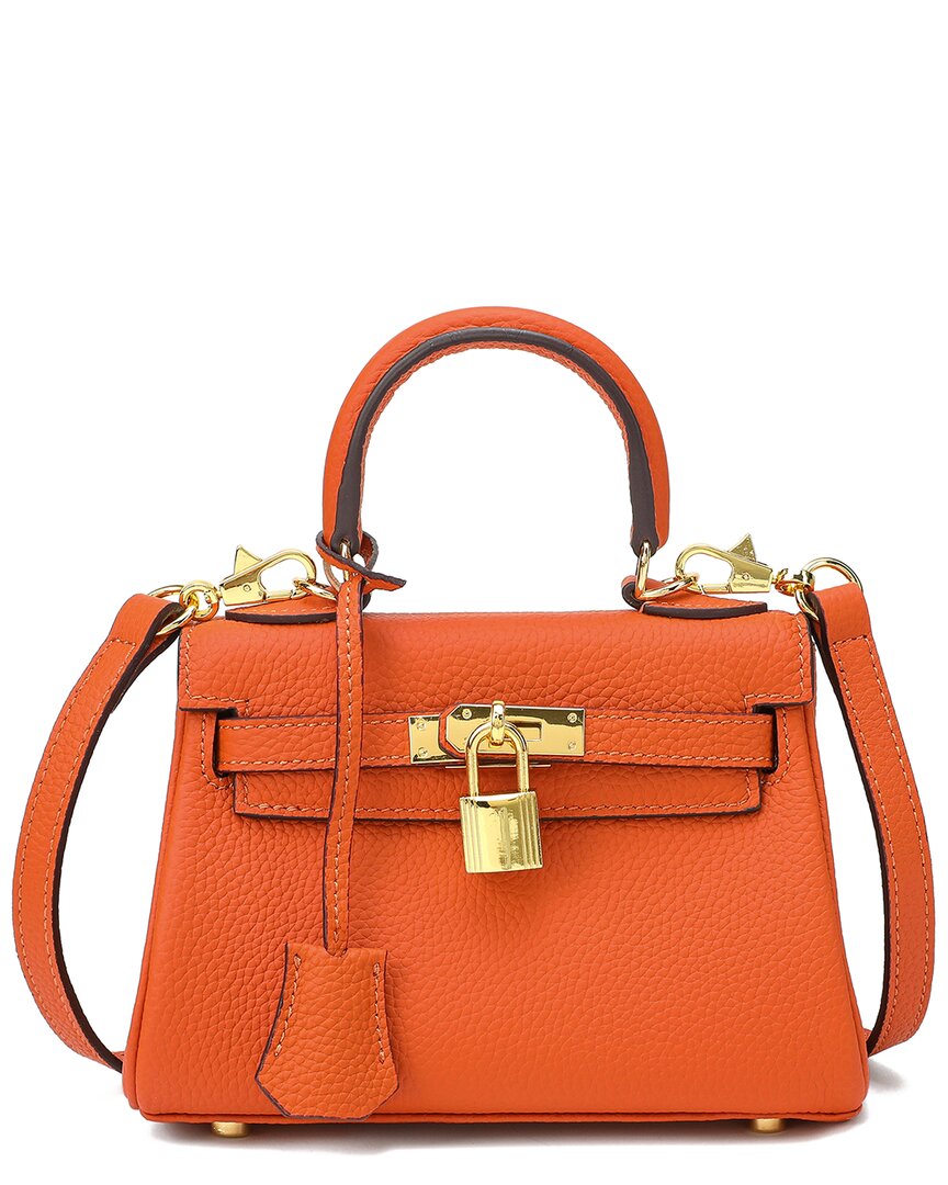 Tiffany & Fred Paris Mini Grained Leather Satchel In Orange