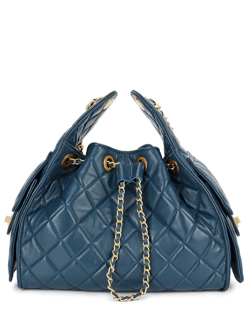 Tiffany & Fred Paris Quilted Leather Shoulder Bag In Blue