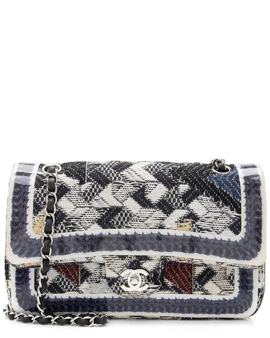 CHANEL Pre-owned Blue & White Quilted Leather Medium Double Flap Bag (authentic Pre-loved)