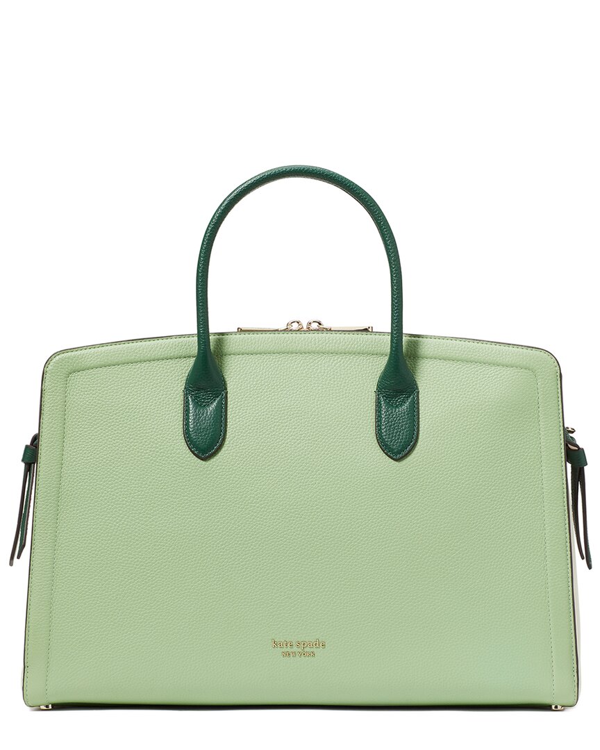 Kate Spade New York Knott Colorblocked Pebbled Leather Commuter Laptop Bag In Green