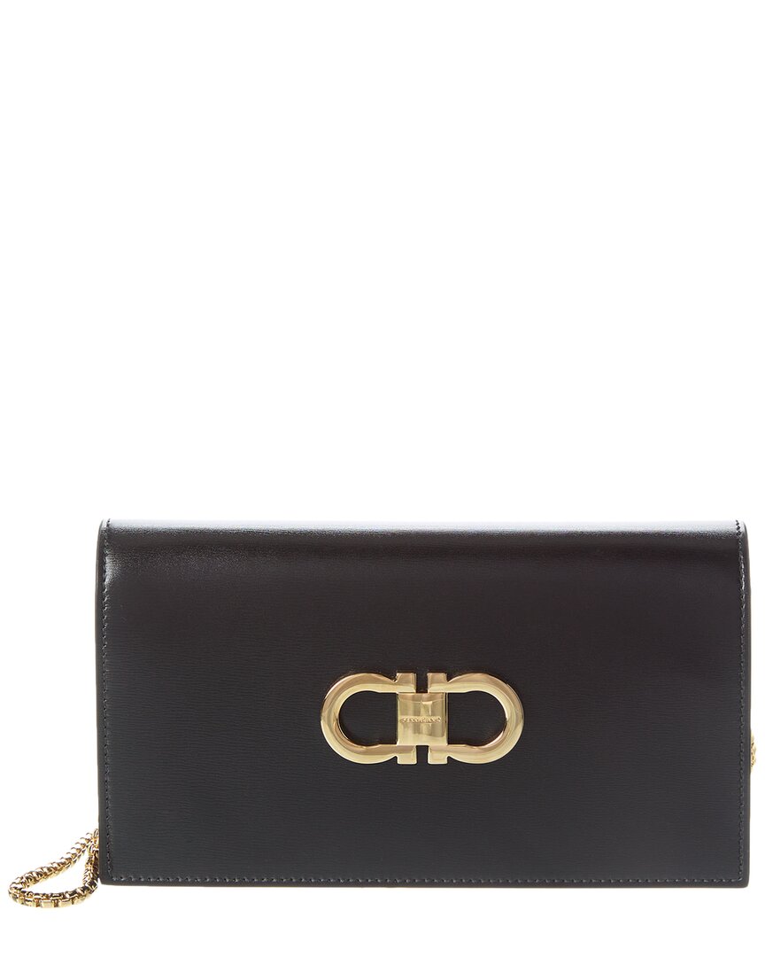 Ferragamo Double Gancini Leather Mini Bag In Black