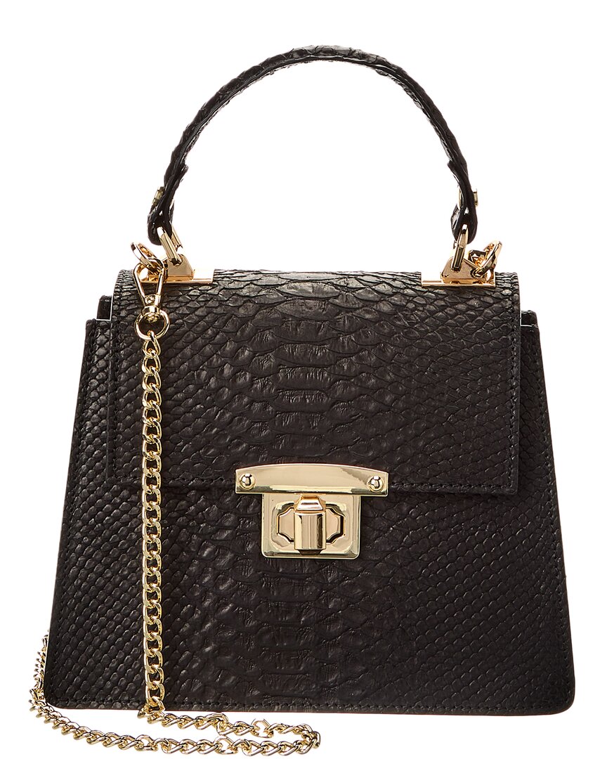Persaman New York Adriana Python Leather Top Handle Leather Satchel In Black