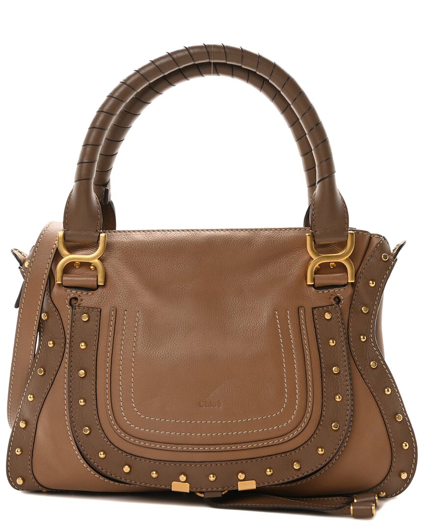Chloé Nut Calfskin Leather Studded Medium Marcie Satchel (authentic Pre-loved)