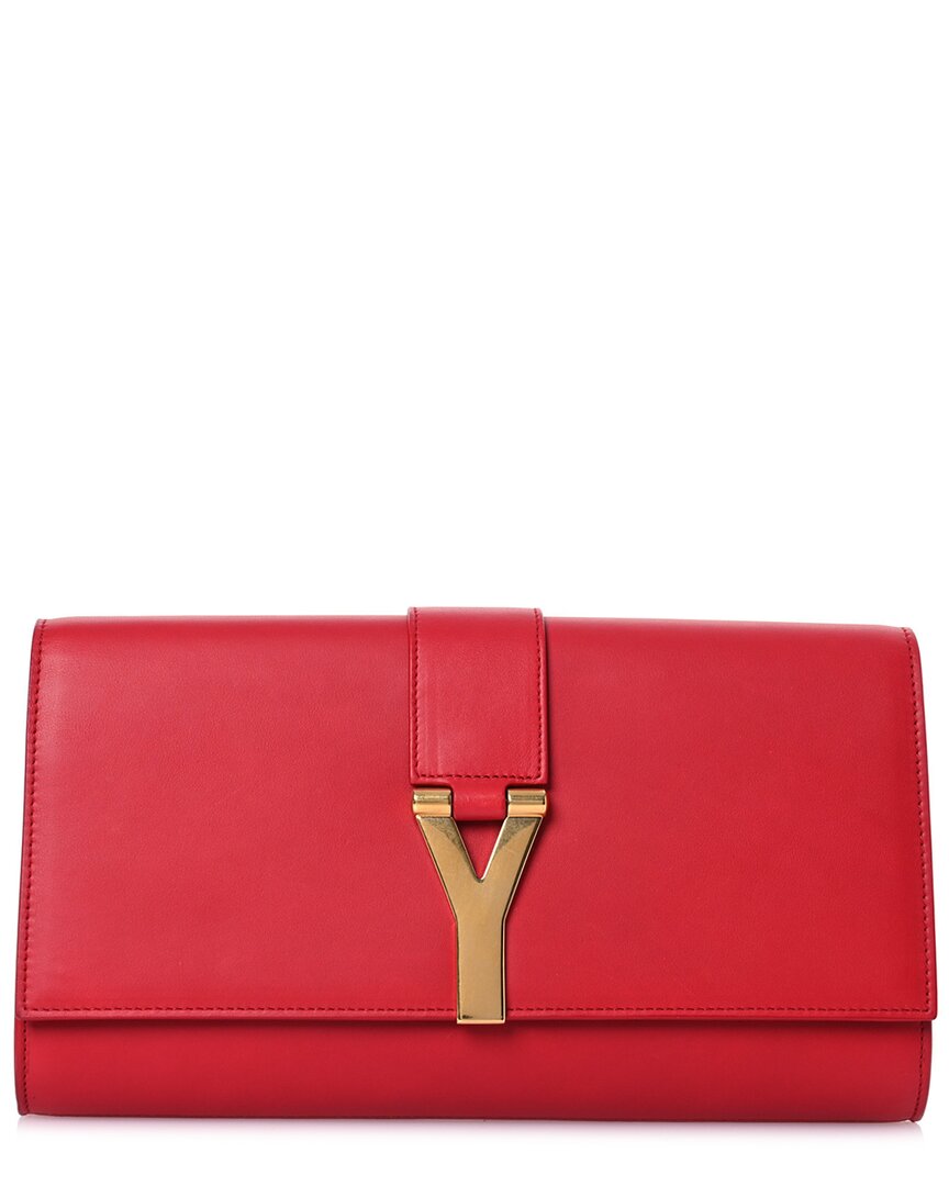 Saint Laurent Red Calfskin Classic Ligne Clutch (authentic Pre-loved) In Red