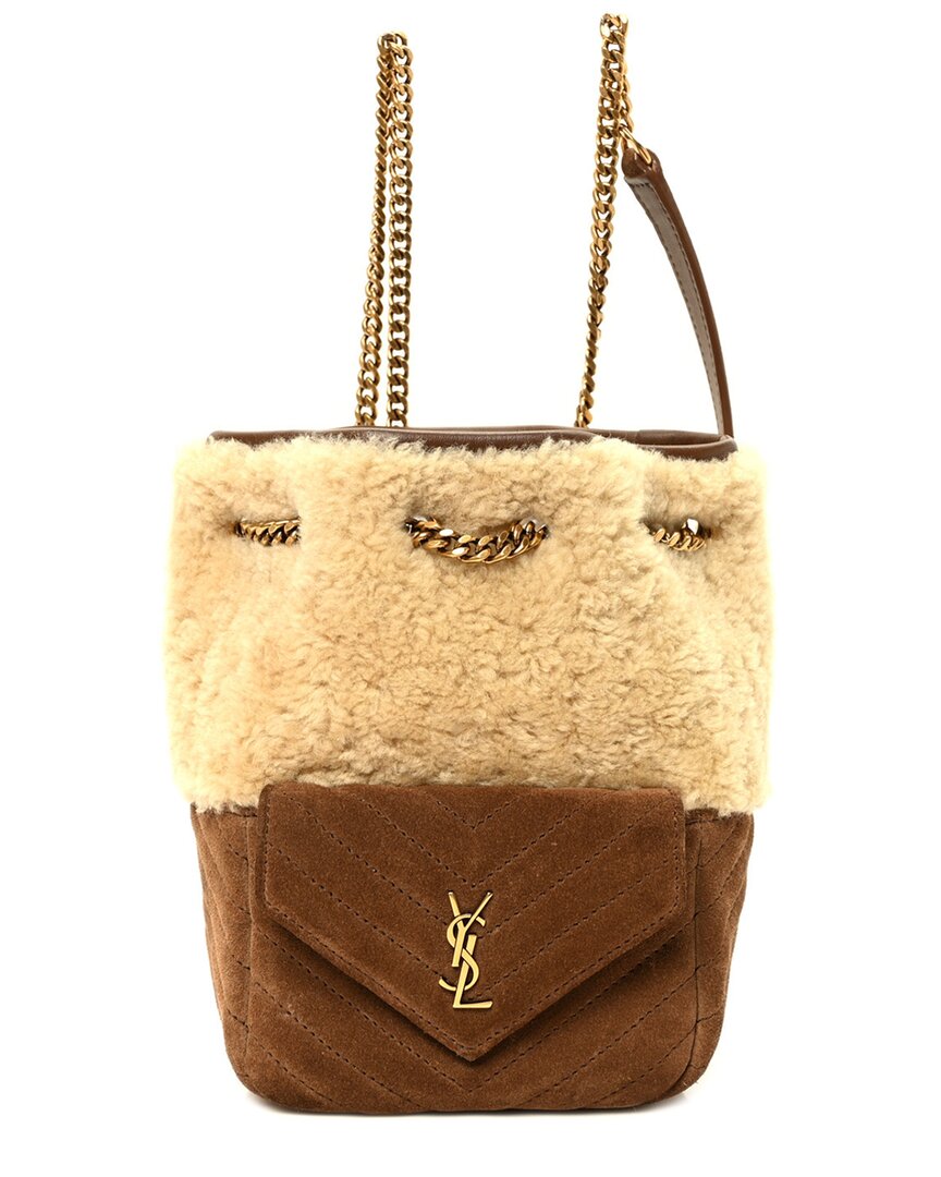 Saint Laurent Beige Suede Shearling Monogram Joe Nano Bucket Bag (authentic  Pre-loved)