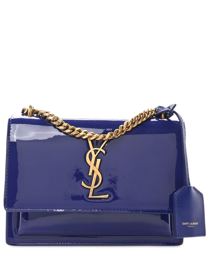 Saint Laurent Blue Patent Coated Canvas Small Monogram Sunset (authentic Pre-  Loved) In Blue