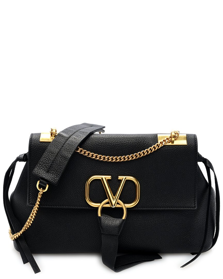 Valentino Black Pebbled Calfskin Leather Small Vring Chain Shoulder Bag  (authentic Pre-loved)