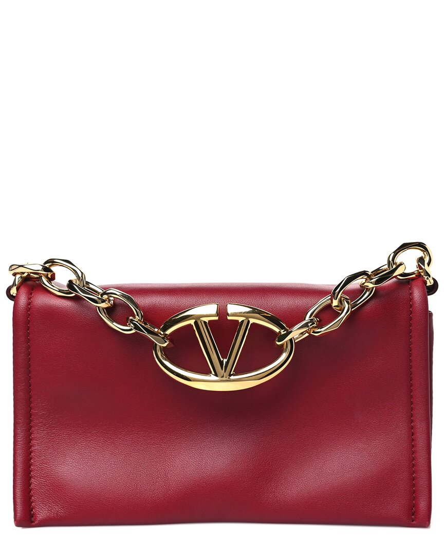 Valentino Blossom Nappa Leather Vlogo Mini Chain Clutch (authentic Pre-loved) In Burgundy