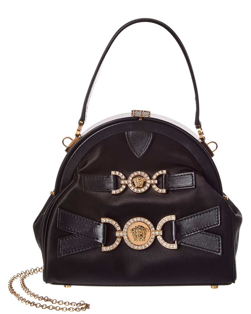 Versace Medusa 95 Satin & Leather Shoulder Bag In Black