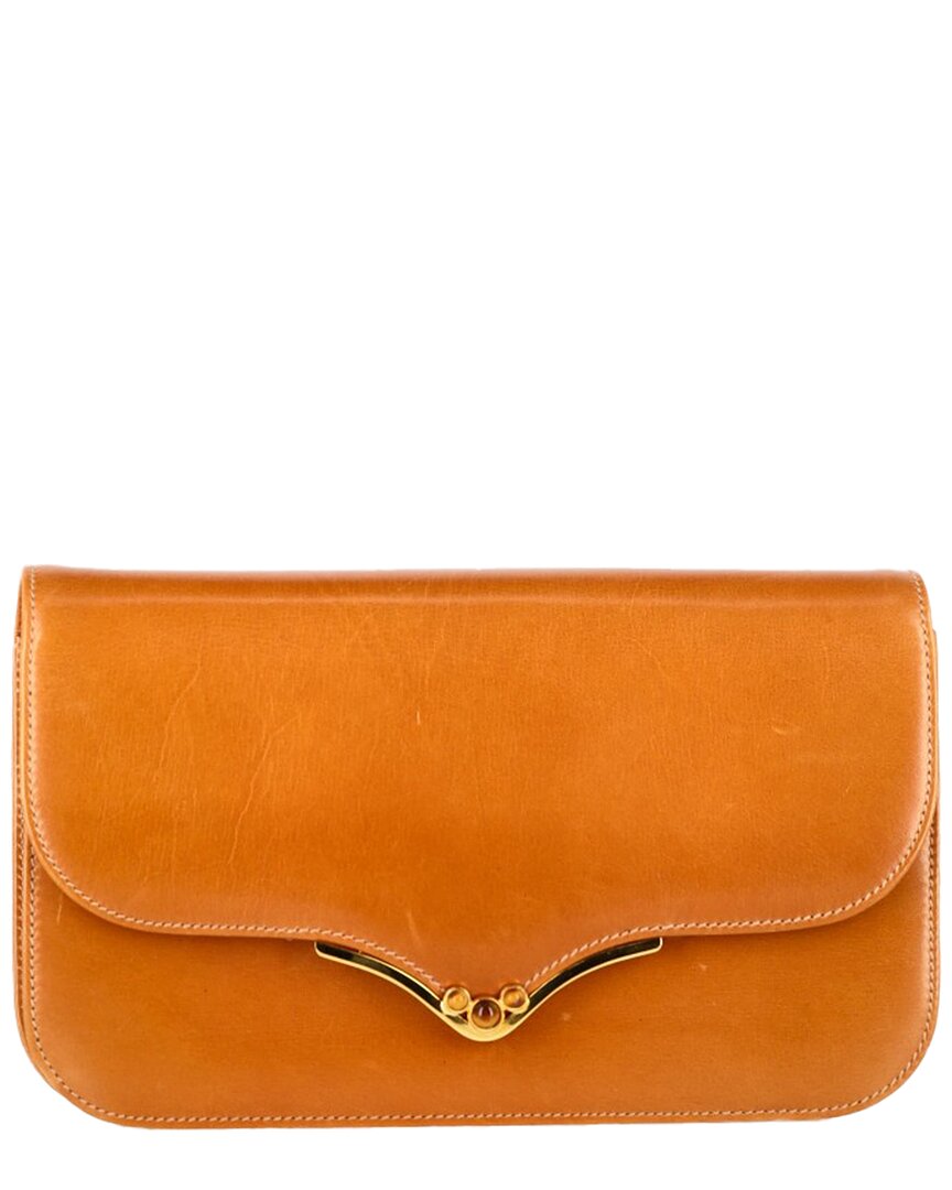 Gucci Brown Leather Flap Clutch Bag (authentic Pre-loved) In Orange