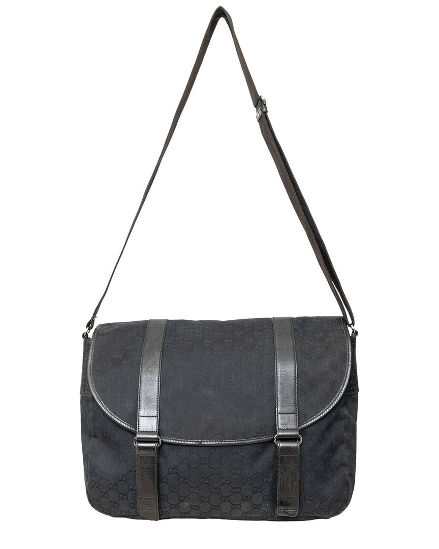 Gucci Black Gg Canvas Messenger Bag - '10s (authentic Pre-loved) In Black