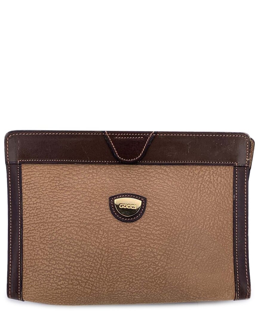 Gucci Brown Leather Clutch Bag (authentic Pre-loved) In Brown
