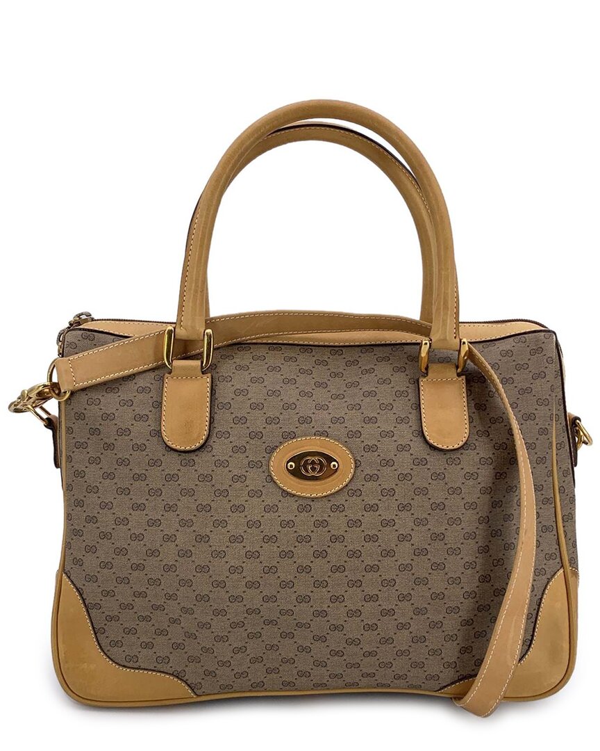 Gucci Brown Cotton Handbag (authentic Pre-loved) In Brown