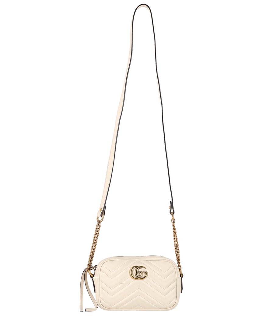 Gucci White Leather Gg Marmont Mini Camera Crossbody (authentic Pre-loved) In Neutral