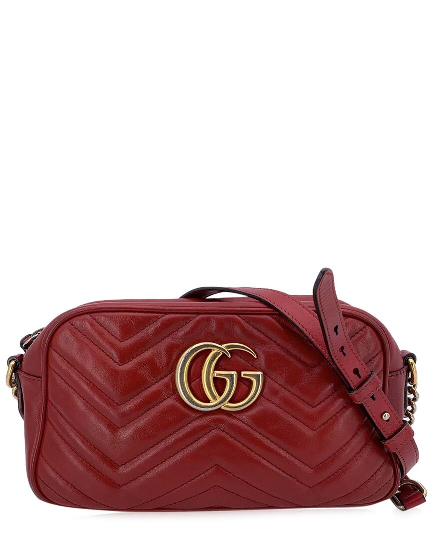 Gucci Red Leather Marmont Shoulder Bag (authentic Pre-loved) In Burgundy