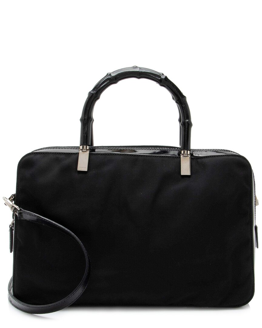 Gucci Black Nylon Bamboo Satchel (authentic Pre-loved) In Black