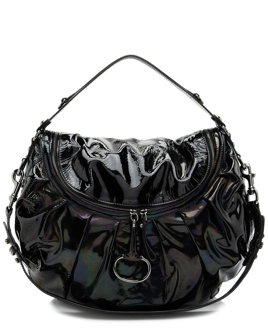 Gucci Black Patent Leather Icon Bit Hobo (authentic Pre-loved) In Black