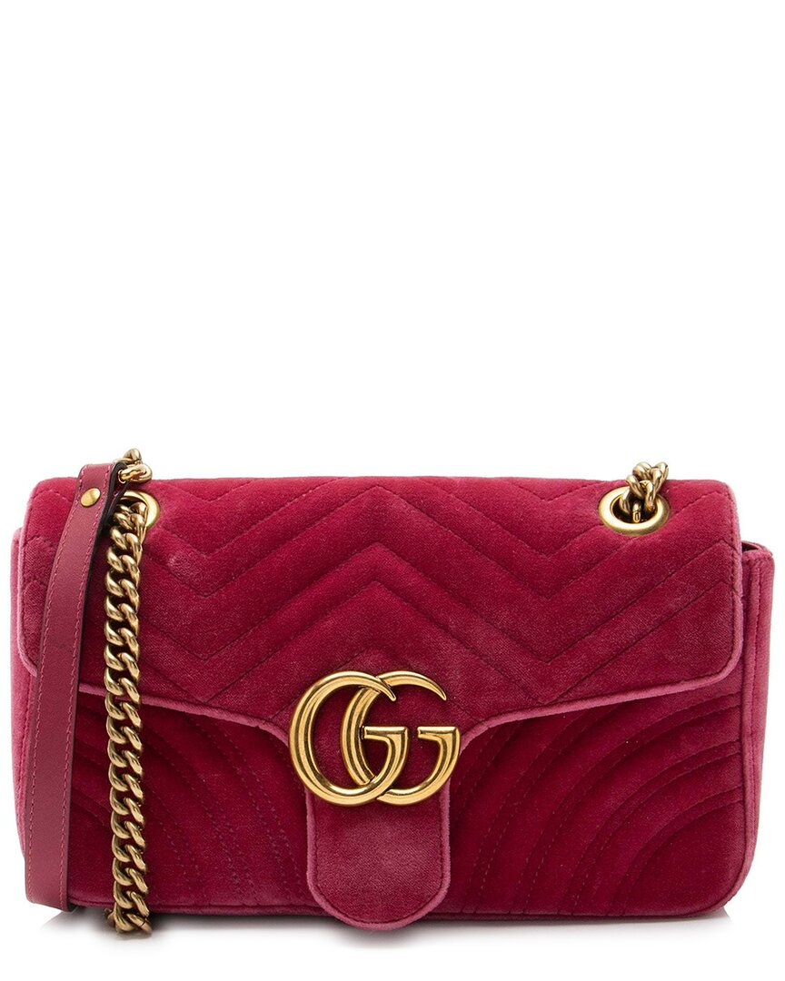 Gucci Pink Matelasse Velvet Gg Marmont Medium Flap Bag (authentic Pre-loved) In Pink