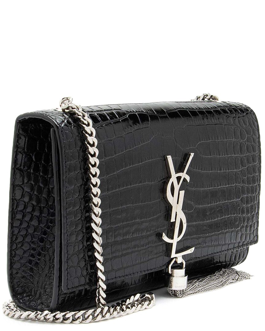 Saint Laurent Black Croc-embossed Leather Monogram Kate Tassel Small Shoulder Bag (authentic Pre-lo In Black