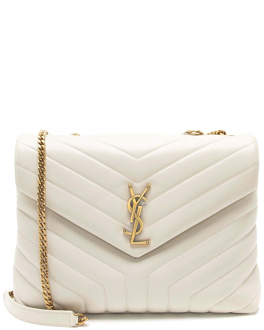 Saint Laurent White Matelasse Calfskin Monogram Loulou Chain Medium Shoulder  Bag (authentic Pre-lov In White