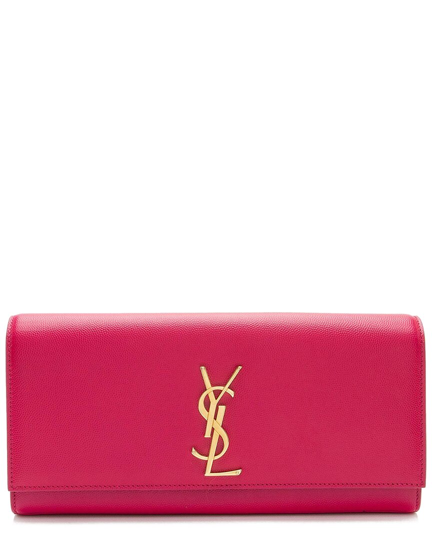 Saint Laurent Pink Grain De Poudre Leather Monogram Kate Clutch (authentic Pre-loved)
