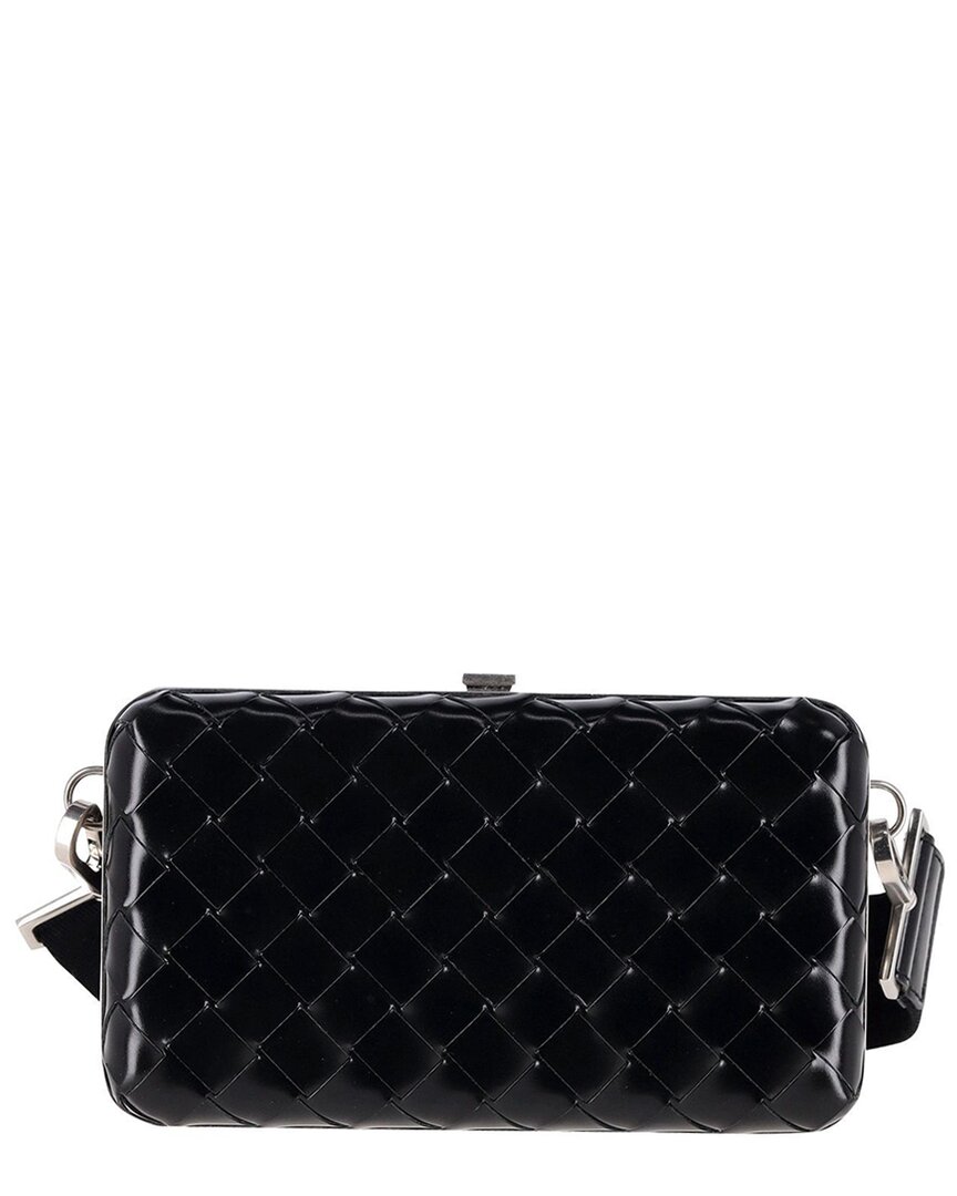 Bottega Veneta Black Leather Intrecciato Weave Clutch Crossbody (authentic Pre-loved) In Black