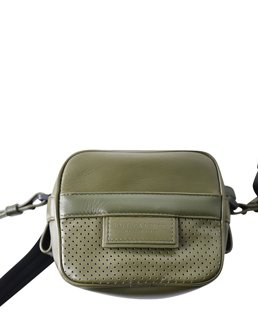 Bottega Veneta Green Calfskin Leather Perforated Crossbody In Green