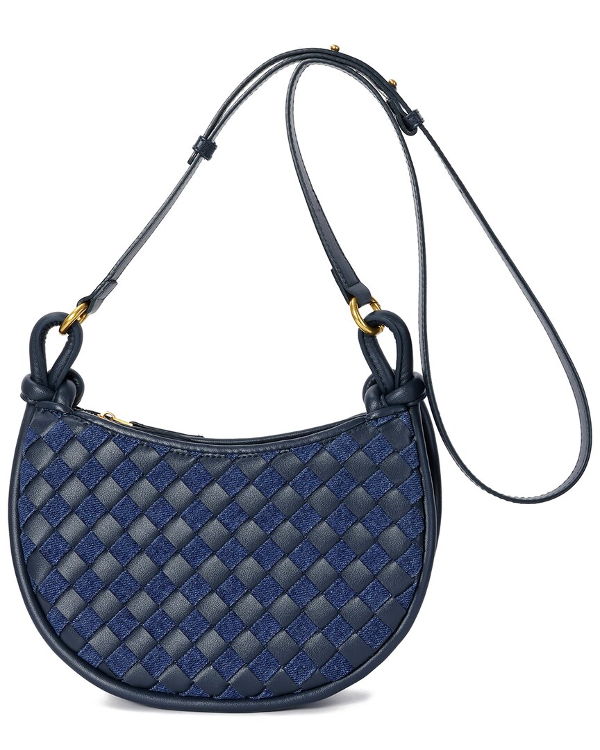 Tiffany & Fred Paris Hand-woven Leather & Denim Messenger Bag In Blue