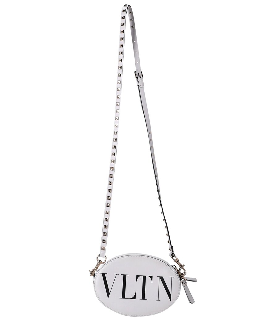 Valentino Ecru Leather Oval Logo Crossbody (authentic Pre-loved) In White