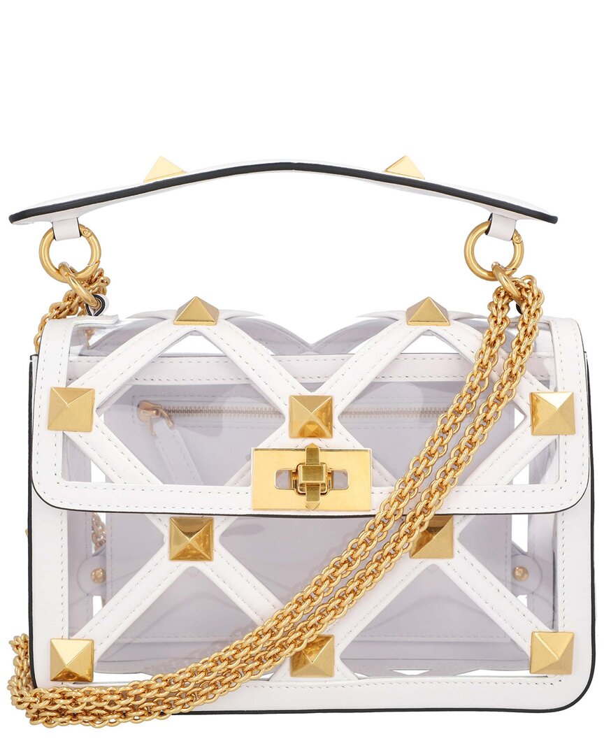 Valentino White Leather Roman Stud Bag Transparent In White