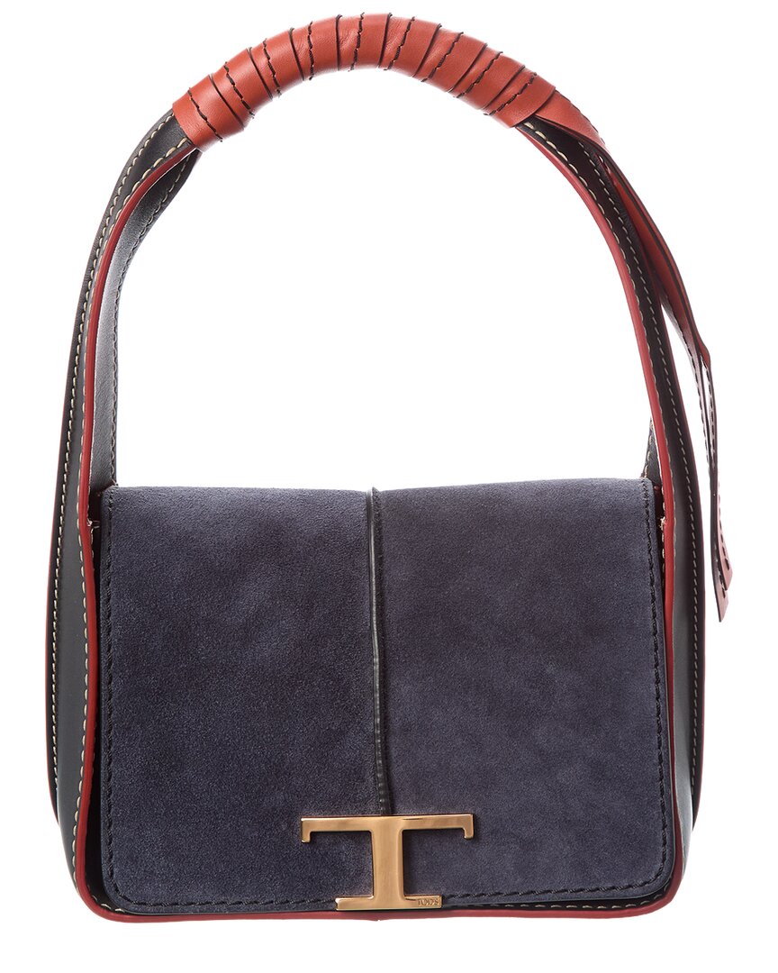 Tod's Patta Mini Suede & Leather Shoulder Bag In Blue