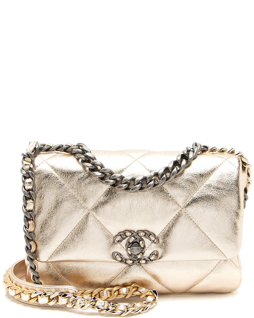 Pre-owned Chanel Gold Metallic Quilted Lambskin 19 Medium Flap Shoulder Bag (authentic  Pre-loved)