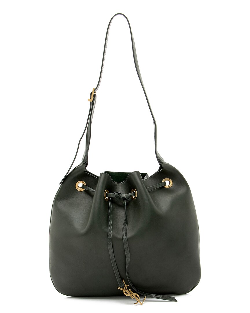 Saint Laurent Green Calfskin Paris Vii Medium Hobo (authentic Pre-loved) In Green