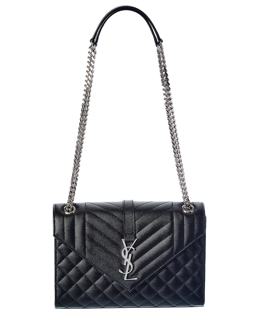 Saint Laurent Envelope Medium Leather Shoulder Bag In Black