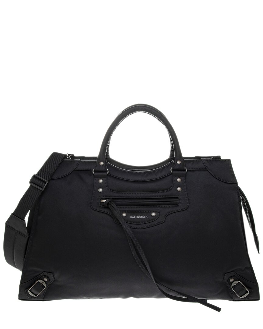 Balenciaga Neo Classic Large Nylon Top Handle In Black | ModeSens