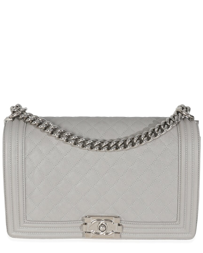 Pre-owned Chanel Grey Leather New Medium Boy Handbag (authentic Pre-loved)