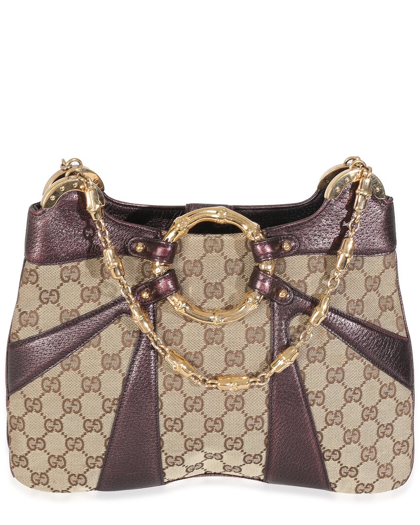 Gucci Beige/metallic/purple Leather & Canvas X Tom Ford Bamboo Chain Shoulder  Bag (authentic Pre-lo In Purple