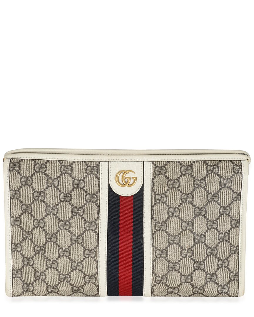 Gucci Beige Gg Supreme Canvas Web Ophidia Gg Toiletry Case (authentic Pre-  Loved) In Brown