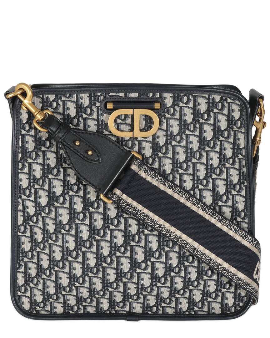 Pre-owned Dior Beige/blue Oblique Canvas Cd Hobo (authentic Pre-loved) In Black