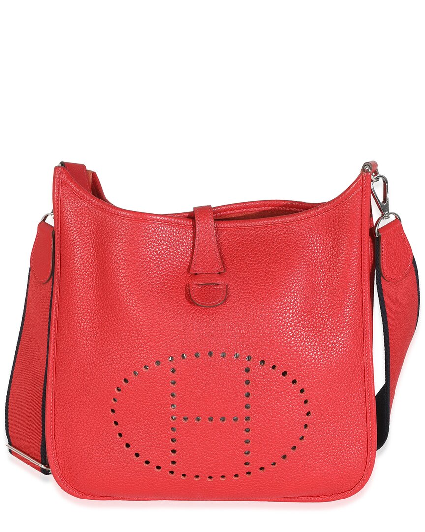 Pre-owned Hermes Hermès Red Clemence Leather Evelyne Pm Phw (authentic Pre-loved)