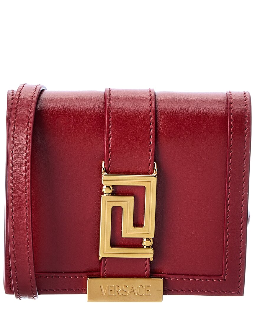 Versace Greca Leather Coin Purse On Chain In Red ModeSens
