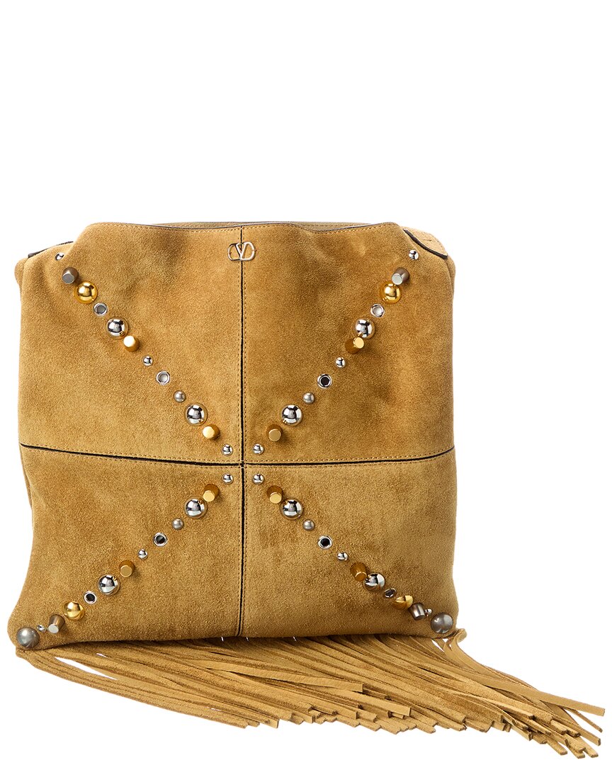 Valentino Nellcote Small Suede Shoulder Bag In Brown